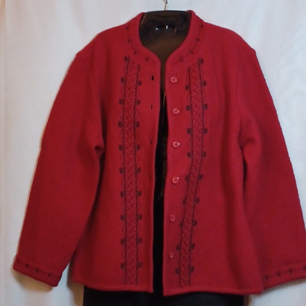 THE TOG SHOP Women's Red Wool Embroidered Sweater. M